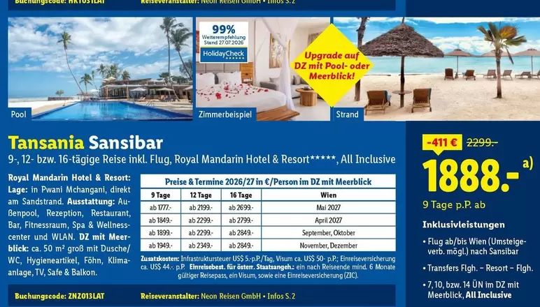 Royal - Tanzania Sansibar 9-, 12- bzw. 16-tägige Reise inkl. Flug,  Mandarin Hotel & Resort, All Inclusive