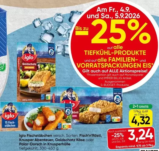 Fischstäbchen, Fisch-Rösti, Knusper Abenteuer, Goldschatz Käse oder Polar-Dorsch