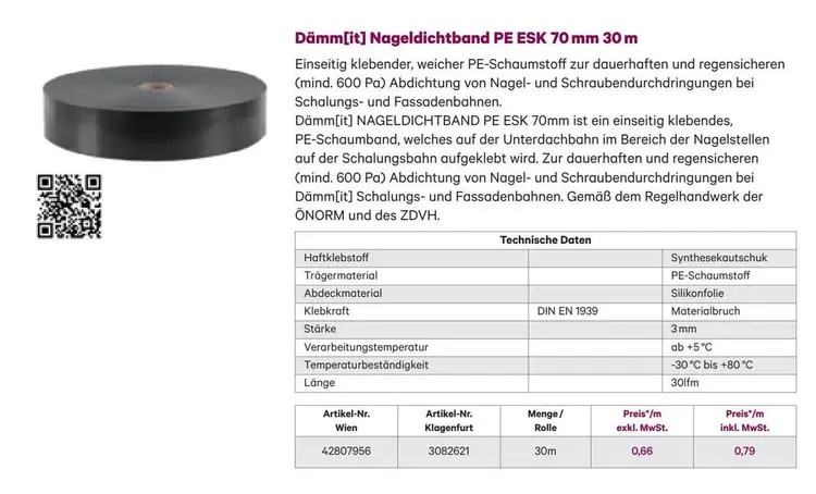 Dämm(x) Nageldichtband PE ESK 70 mm 30 m