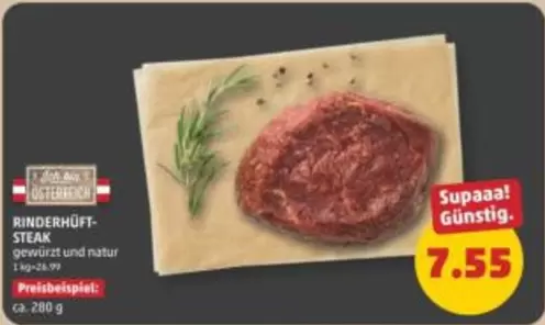 RINDERHÜFT-STEAK gewürzt und natur