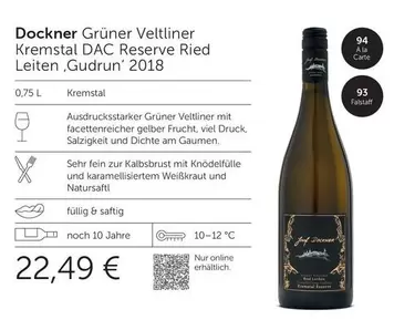 Grüner Veltliner Kremstal DAC Reserve Ried Leiten ,Gudrun
2018
