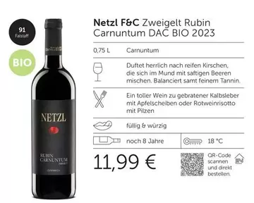Bio - Netzl F&C Zweigelt Rubin Carnuntum DAC BIO 2023