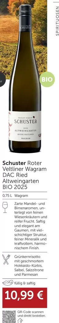 Bio - Schuster Roter Veltliner Wagram DAC Ried Altweingarten BIO 2023