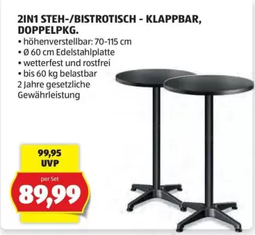 2IN1 STEH-/BISTROTISCH - KLAPPBAR, DOPPELPKG.