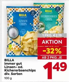 Linsen- od. Kichererbsenchips div. Sorten