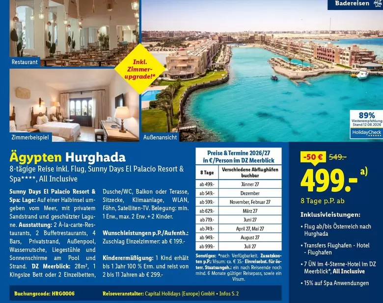 Kinder - Ägypten Hurghada 8 tägige Reise inkl. Flug, Sunny Days El Palacio Resort & Spa