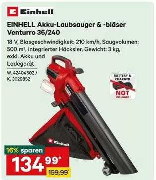 Einhell - Akku-Laubsauger & -bläser Venturro 36/240 W. 42404502 / K. 3029852