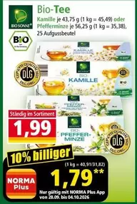 Bio - -Tee Kamille oder Pfefferminztee
