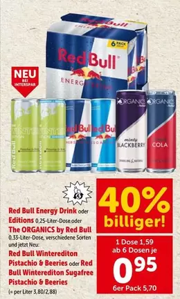 Red Bull - Energy Drink oder Editions 0,25-Liter-Dose oder The ORGANICS by 0,35-Liter-Dose, verschiedene Sorten und jetzt Neu: Winteredition Pistachio & Beeries oder Winteredition Sugafree Pistachio & Beeries