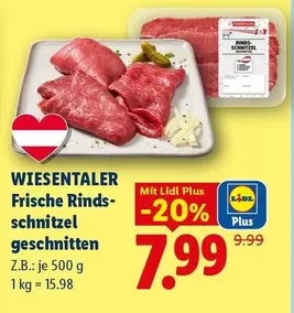 Frische Rinds-schnitzel geschnitten