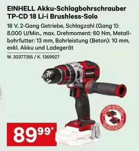 Einhell - Akku-Schlagbohrschrauber TP-CD 18 Li-i Brushless-Solo