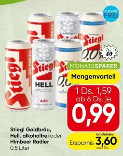 Stiegl -  Goldbrr, Hell, alkoholfr oder Himbeer Radler