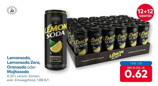 Lemonsoda, Lemonsoda Zero, Oransoda oder Mojitosoda