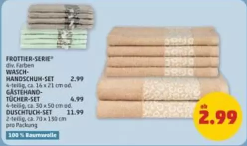 FROTTIER-SERIE div. Farben WASCH-HANDSCHUH-SET, GÄSTEHAND-TÜCHER-SET, DUSCHTUCH-SET