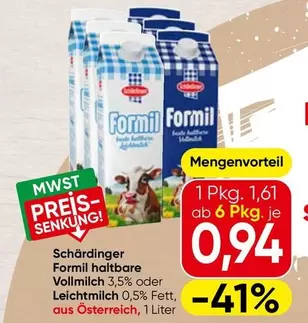 Formil haltbare Vollmilch 3,5% oder Leichtmilch 0,5% Fett