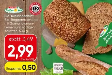 Bio-Dreibrot Bio-Roggenmischbrot mit Sonnenblumenkernen und saftigen Karotten