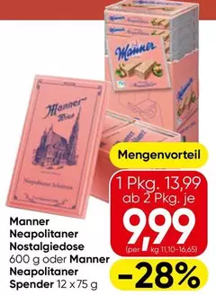 Manner -  Neapolitaner Nostalgiedose 600 g oder  Neapolitaner Spender 12 x 75 g