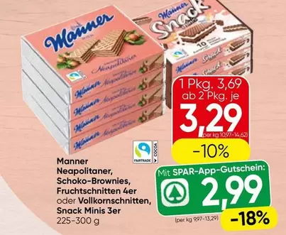 Manner - Neapolitaner, Schoko-Brownies, Fruchtschnitten 4er oder Vollkornchnitten Snack Minis 3er