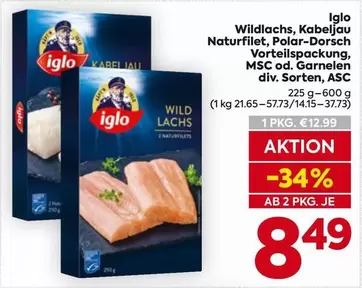 Wildlachs, Kabeljau Naturfilet, Polar-Dorsch Vorteils-Packung, MSC od. Garnelen div. Sorten