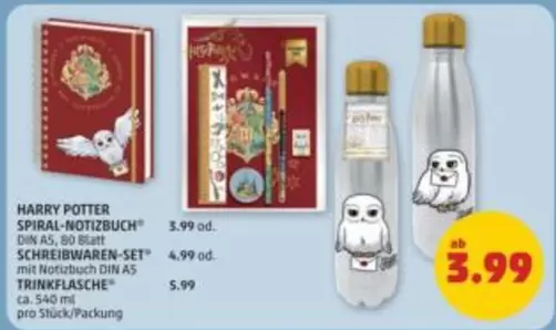 Harry Potter - SPIRAL-NOTIZBUCH DIN A5, 80 Blatt SCHREIBWAREN-SET mit Notizbuch DIN A5 TRINKFLASCHE