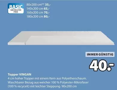 Topper VINGAN 90x200 cm