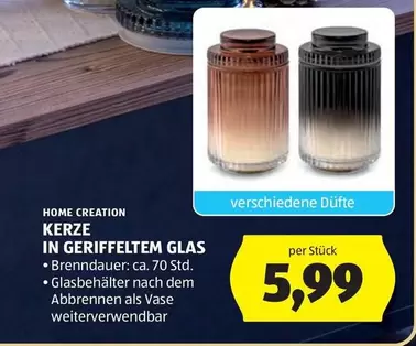 KERZE IN GERIFFELTEM GLAS