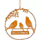 Rost-Ring "Willkommen" mit Vögeln aus Metall, 27 cm Ø