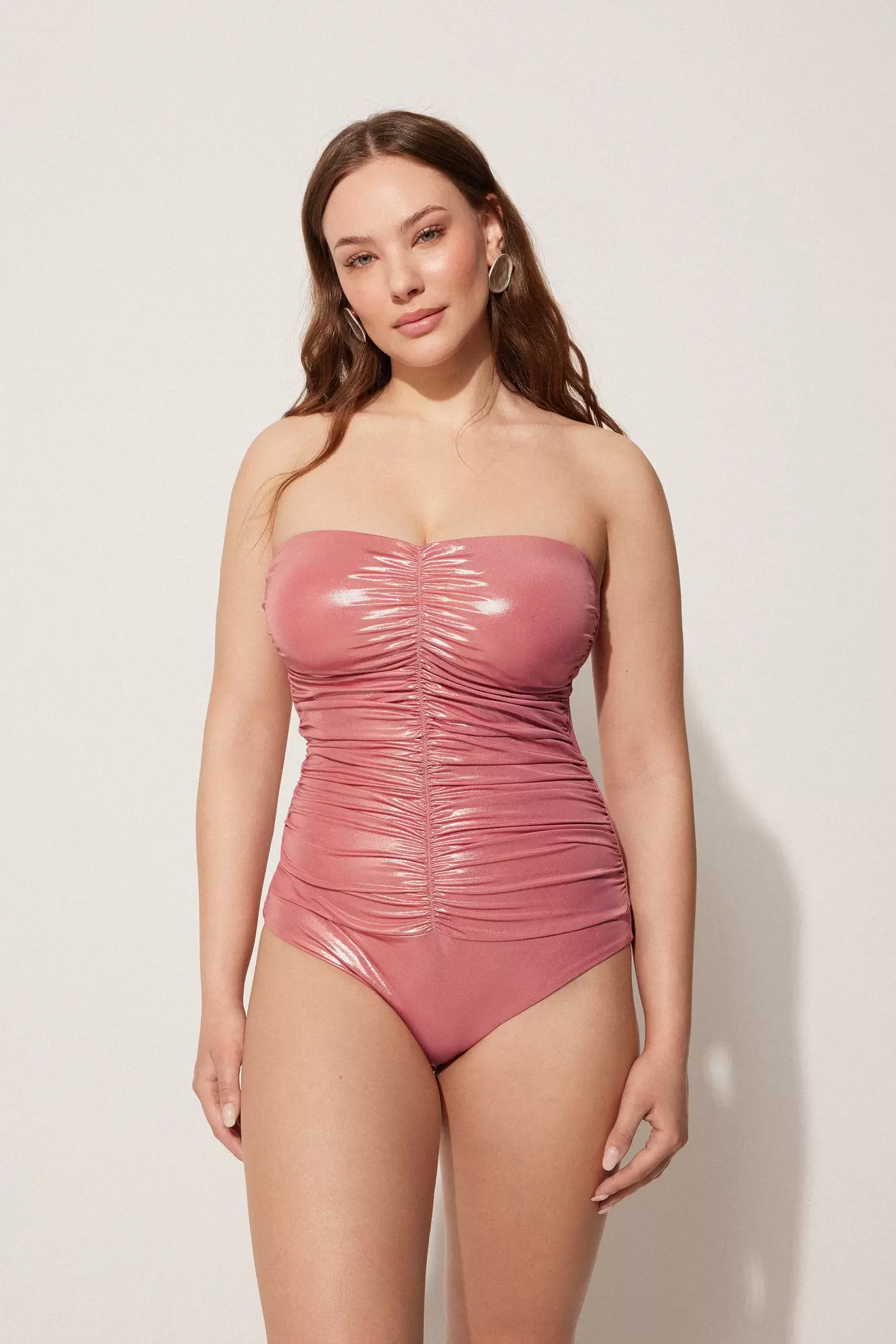 Geraffter Bandeau-Badeanzug Mermaid Glow