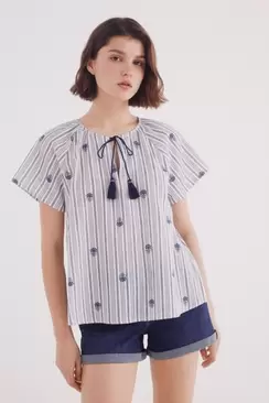 Embroidered striped blouse
