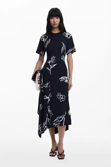 Asymmetrisches Kleid mit Blumenmustern