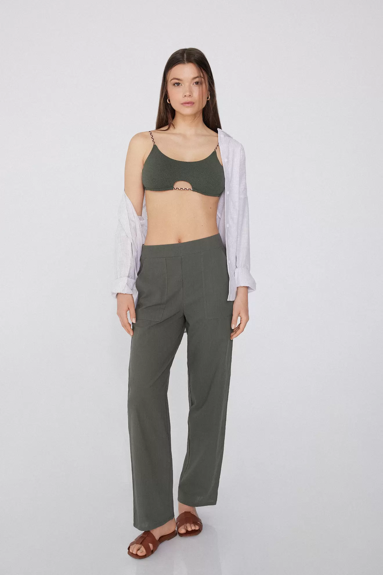 Lange Hose aus Baumwolltuch mit Taschen