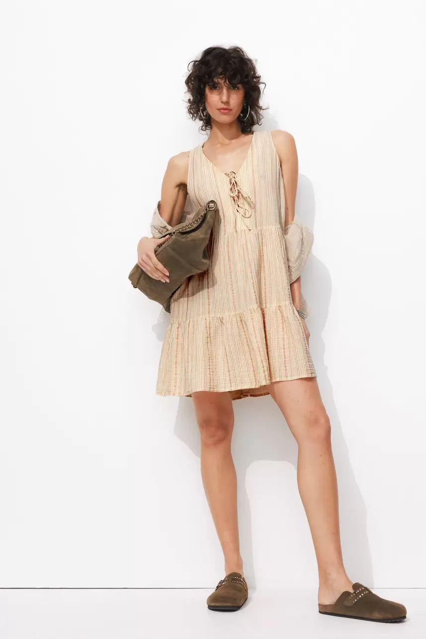 Robe rayé à nouettes Femme