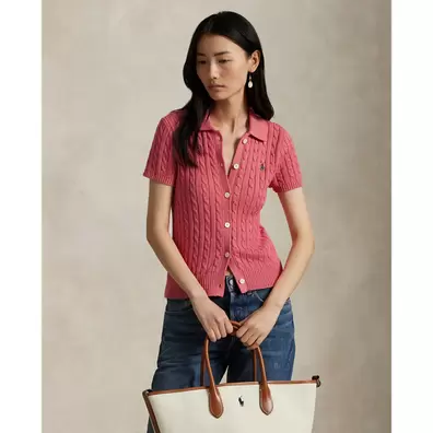 Polo-Strickjacke mit Zopfmuster