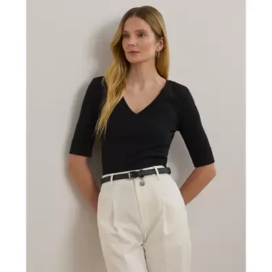 Baumwollstretch-T-Shirt mit V-Ausschnitt