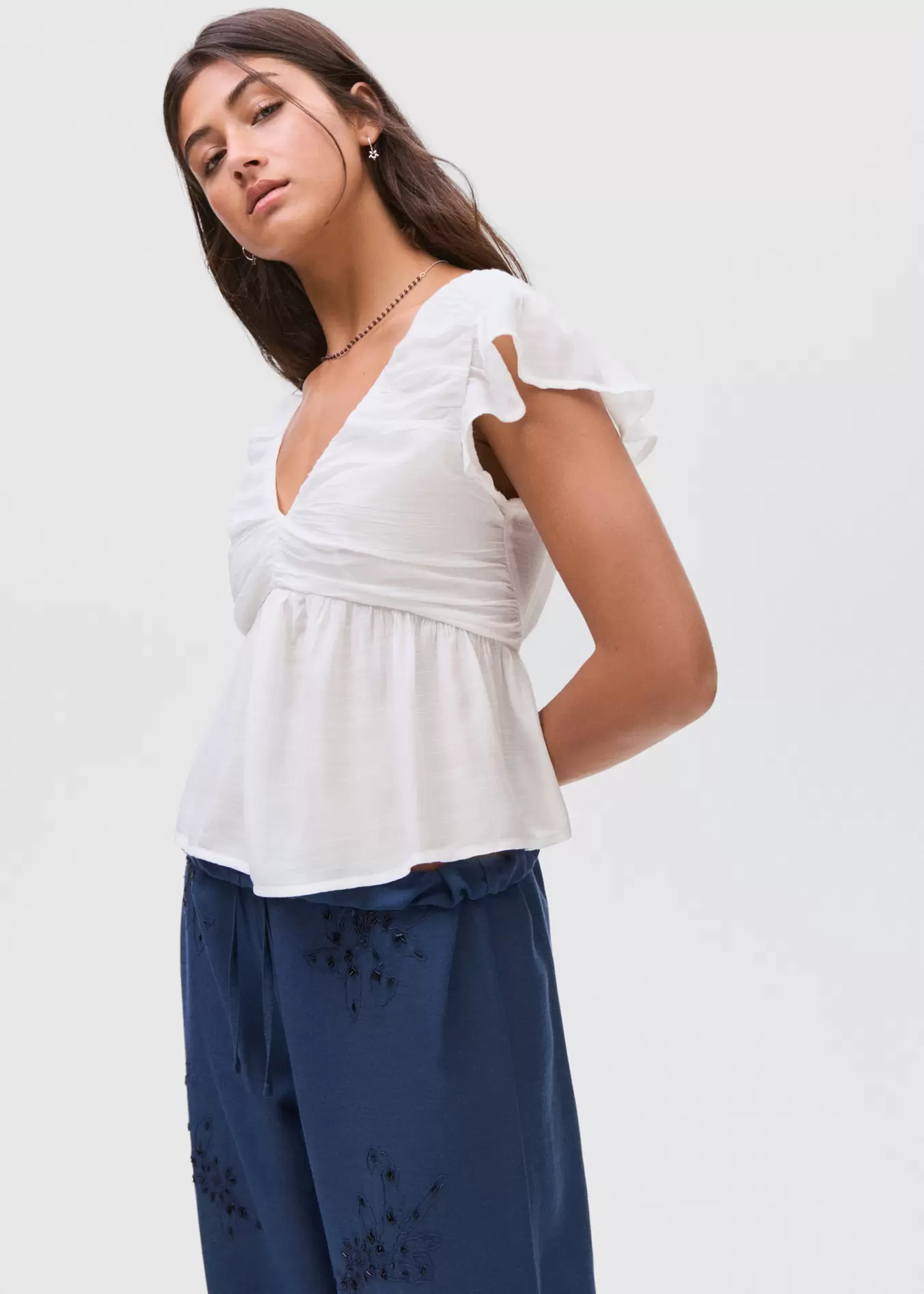 Rüschenbluse mit gerafften Details