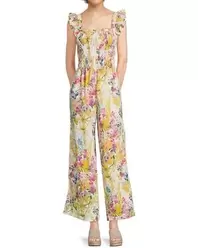 Floral Ruffle-Trim Cotton Jumpsuit - Metallic