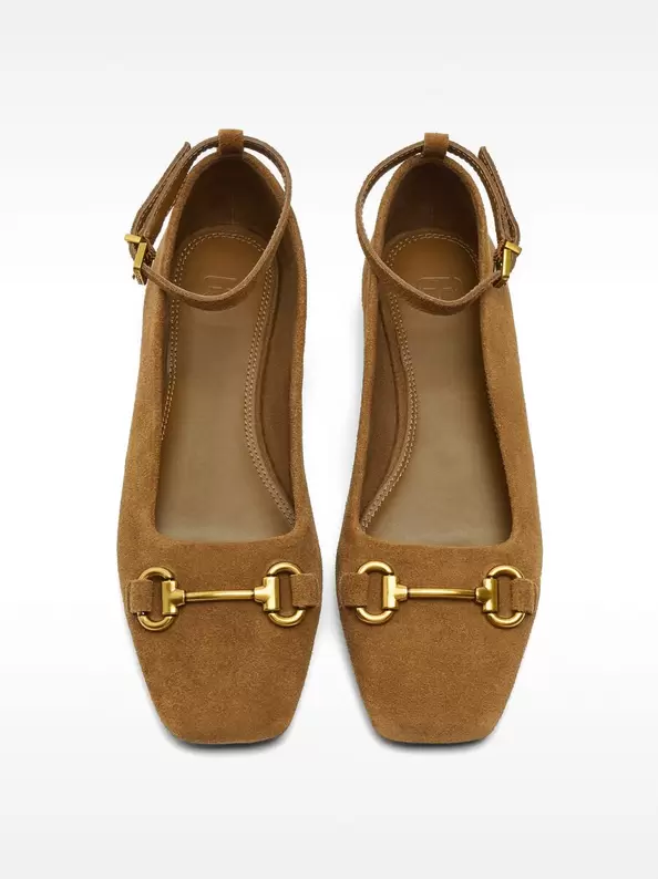 Ankle-strap leather ballet flats