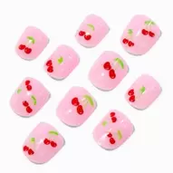 Claire's Club Pink Cherry Press On Vegan Faux Nail Set - 10 Pack