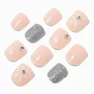 Claire's Club Glitter Gemstone Bow Press On Vegan Faux Nail Set - 10 Pack