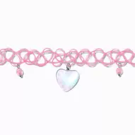 Blue Tie Dye Heart Charm Pink Tattoo Choker Necklace