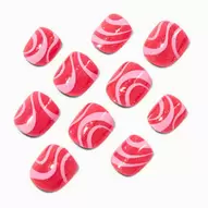 Claire's Club Pink Glitter Squiggle Press On Vegan Faux Nail Set - 10 Pack