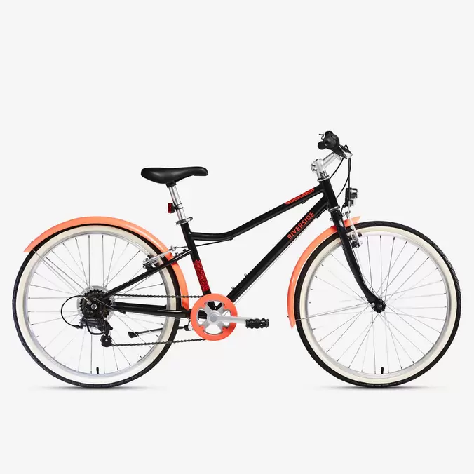 Kinderfahrrad Trekkingrad 24 Zoll Riverside 500 schwarz/koralle