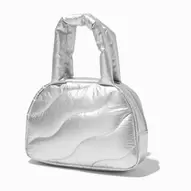 Silver Puffy Nylon Shoulder Bag