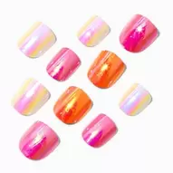 Claire's Club Pink & Orange Chrome Square Press On Vegan Faux Nail Set - 24 Pack