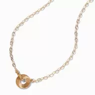 Gold-tone Textured Disc Pendant Necklace