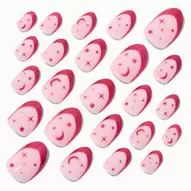 Pink Stars French Tip Stiletto Press On Vegan Faux Nail Set - 24 Pack