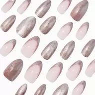 Brown Glitter French Tip Stiletto Vegan Faux Nail Set - 24 Pack