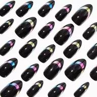 Chrome Tips Black Stiletto Vegan Faux Nail Set - 24 Pack