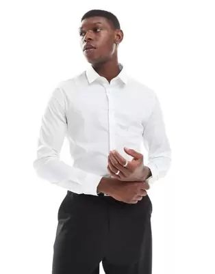 ASOS DESIGN – Elegantes Slim Fit Hemd aus Popeline in Weiß