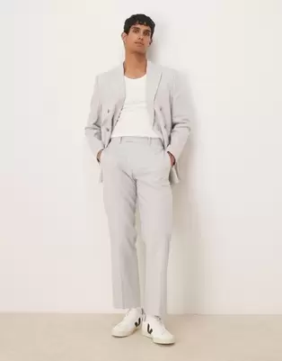 ASOS DESIGN – Gerade geschnittene Anzughose aus Leinenmix in Kieselgrau